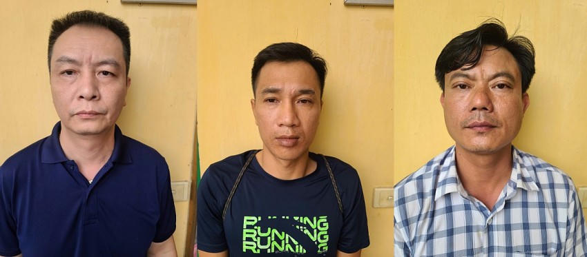 Các đối tượng Lê Vũ Tùng Lâm, Đỗ Văn Tuấn, Phạm Văn Phong (từ trái sang phải). Ảnh: CA Quảng Ninh.