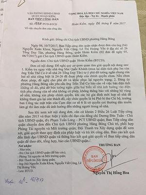 Trách nhiệm giải quyết sự việc trên thuộc UBND phường Hàng Bông và các cơ quan chức năng liên quan.