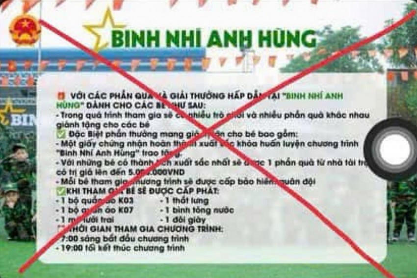 Mạo danh cơ quan quân đội để chiêu sinh chương trình “binh nhí anh hùng” (Ảnh chụp màn hình)