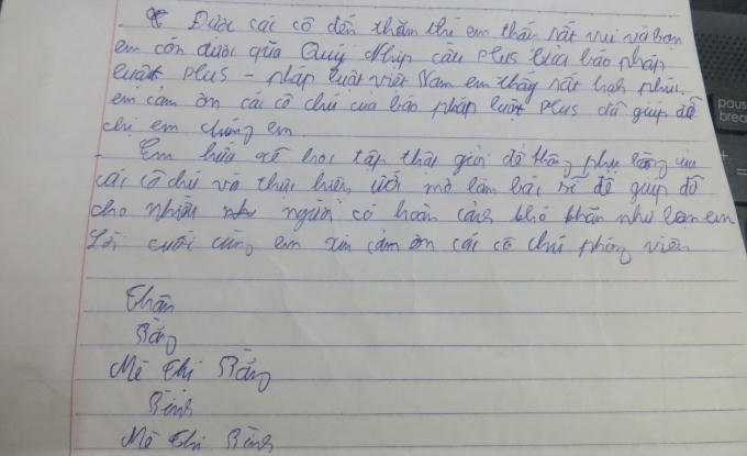 Lời cảm ơn của em Mè Thị Bằng và em Mè Thị Bình gửi đến Pháp luật Plus.