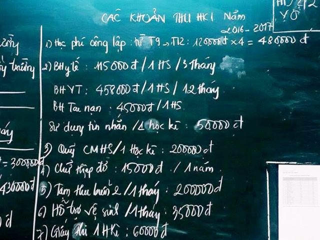 Các khoản phí đóng đầu năm của học sinh.