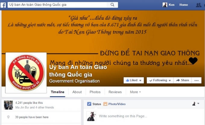 Trang Fanpage Facebook chính thức của Ủy ban ATGT Quốc gia.