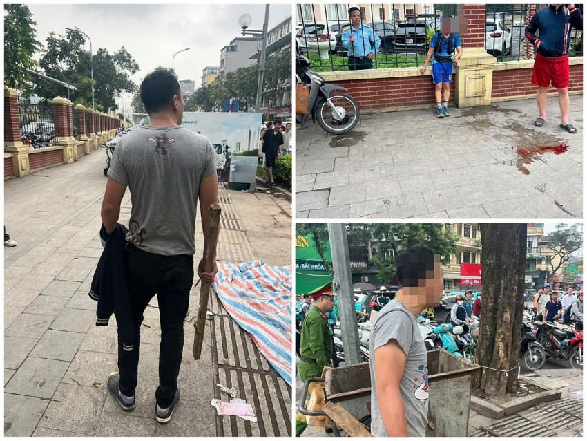 Đối tượng mạnh động cầm gậy tấn công người đi đường.