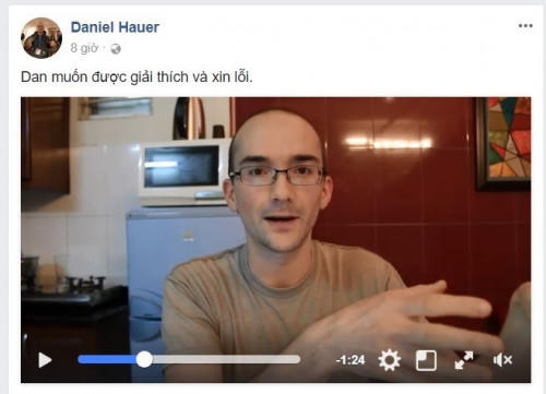 Clip xin lỗi của Dan Hauer đăng trên trang cá nhân.