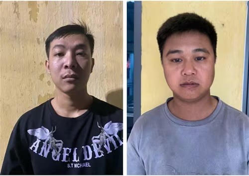 Nguyễn Minh Nhớ (trái) và Lưu Văn Nho (phải) tại Công an tỉnh Bắc Giang .