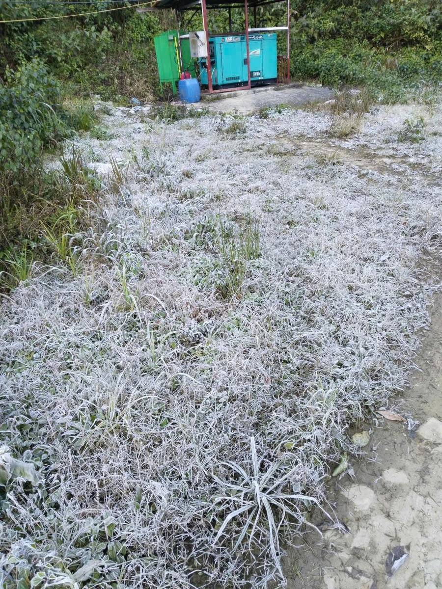 Băng giá phủ trắng khu vực Trạm Kiểm soát Biên phòng Buộc Mú (Đồn Biên phòng Na Ngoi, Nghệ An) - Ảnh Hải Thượng.