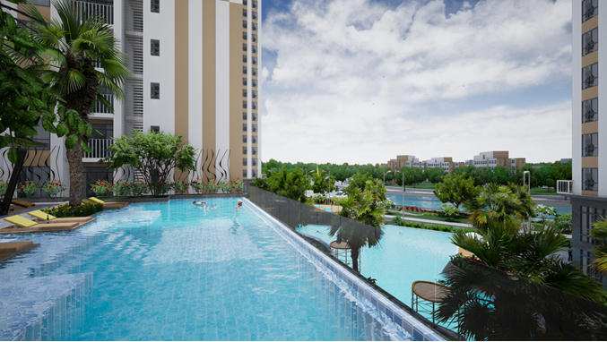 Phân khu Diamond Riverside tọa lạc tại vị trí mũi tàu, view 3 mặt sông là nơi đẹp nhất của toàn khu.