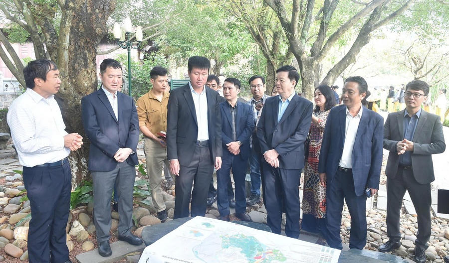 Phó Thủ tướng nghe báo cáo tại khu vực Bến thuyền Tràng An - Ảnh: VGP/Giang Thanh.