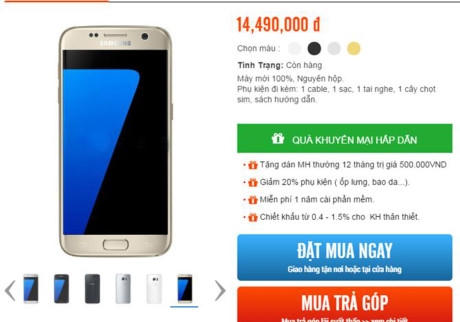 Giá bán Samsung Galaxy S7 xách tay.