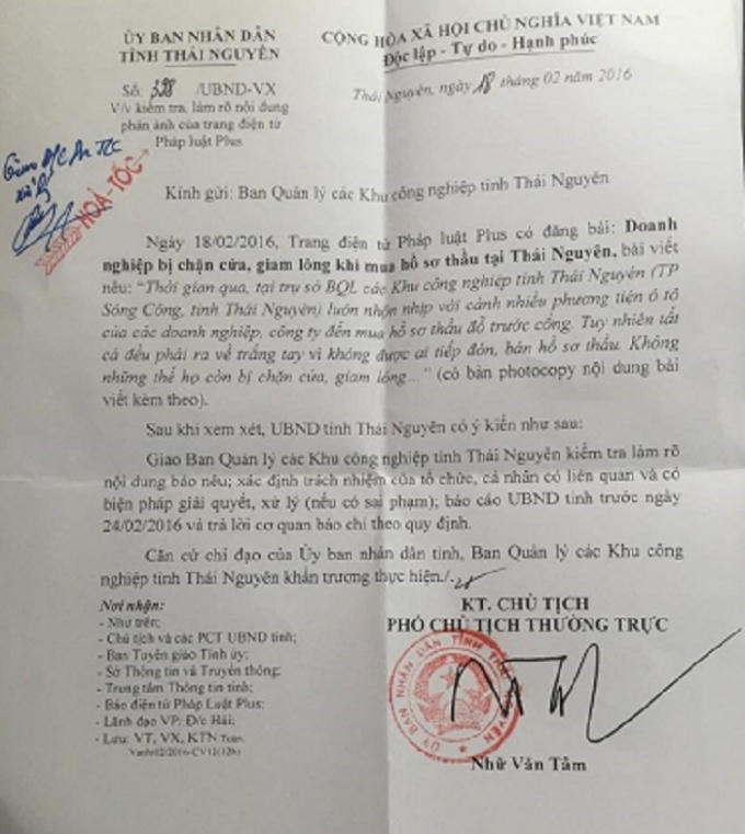 B&agrave;i 2: Doanh nghiệp tiếp tục tố BQL c&aacute;c KCN Th&aacute;i Nguy&ecirc;n sai phạm