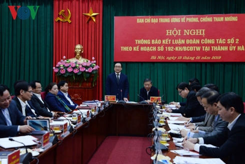 Đoàn công tác số 2 Ban chỉ đạo Trung ương về phòng chống tham nhũng làm việc tại Thành ủy Hà Nội