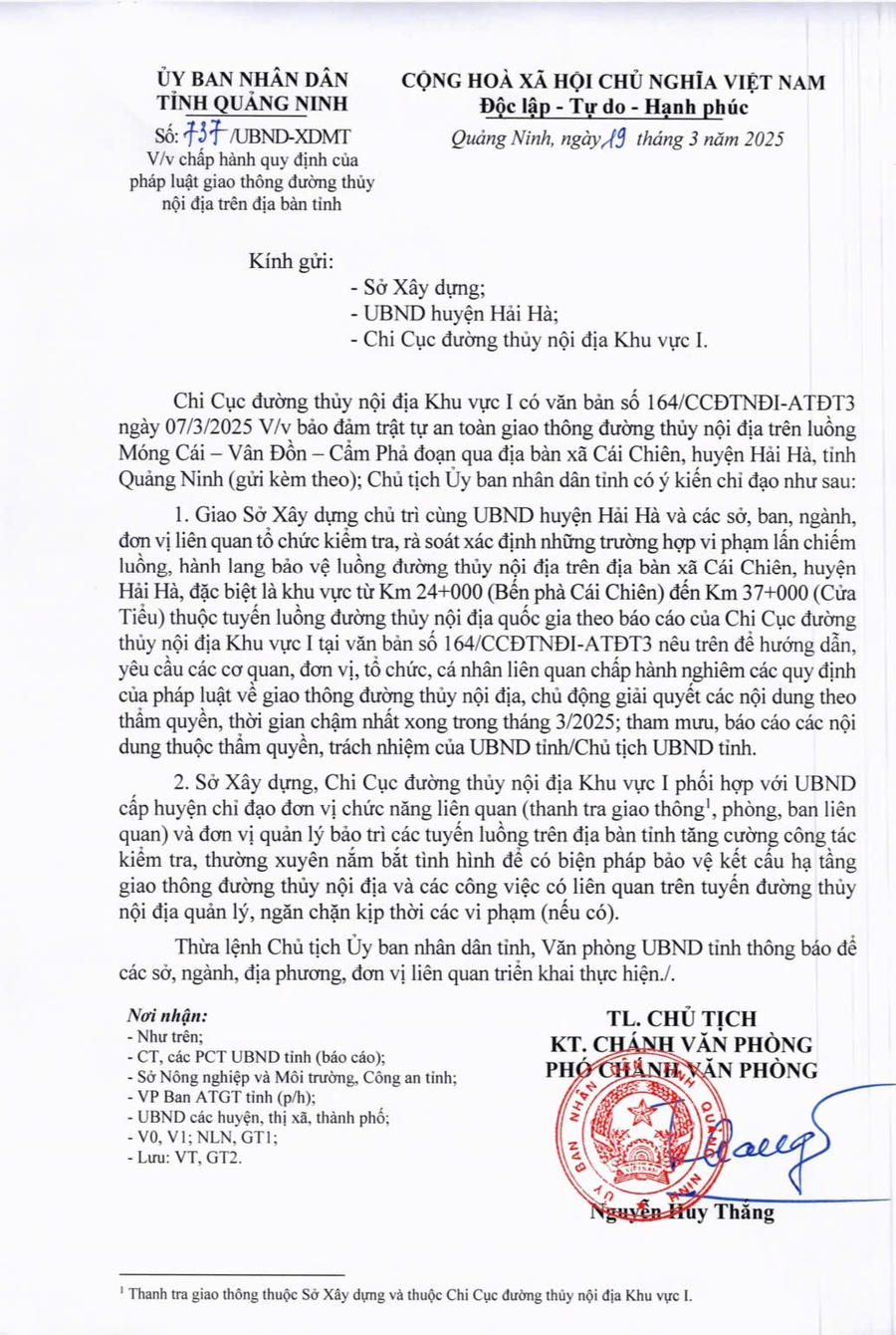 Văn bản chỉ đạo của UBND tỉnh Quảng Ninh.