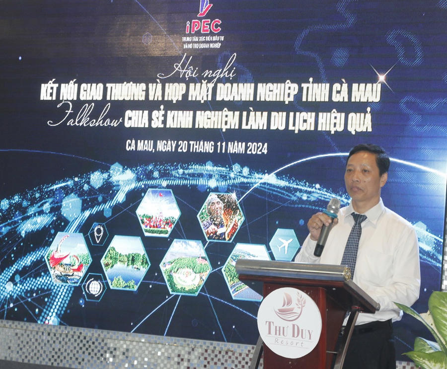 Ông Tiêu Minh Tiên - Phó Giám đốc Sở Văn hóa, Thể thao và Du lịch tỉnh Cà Mau, phát biểu tại Hội nghị.