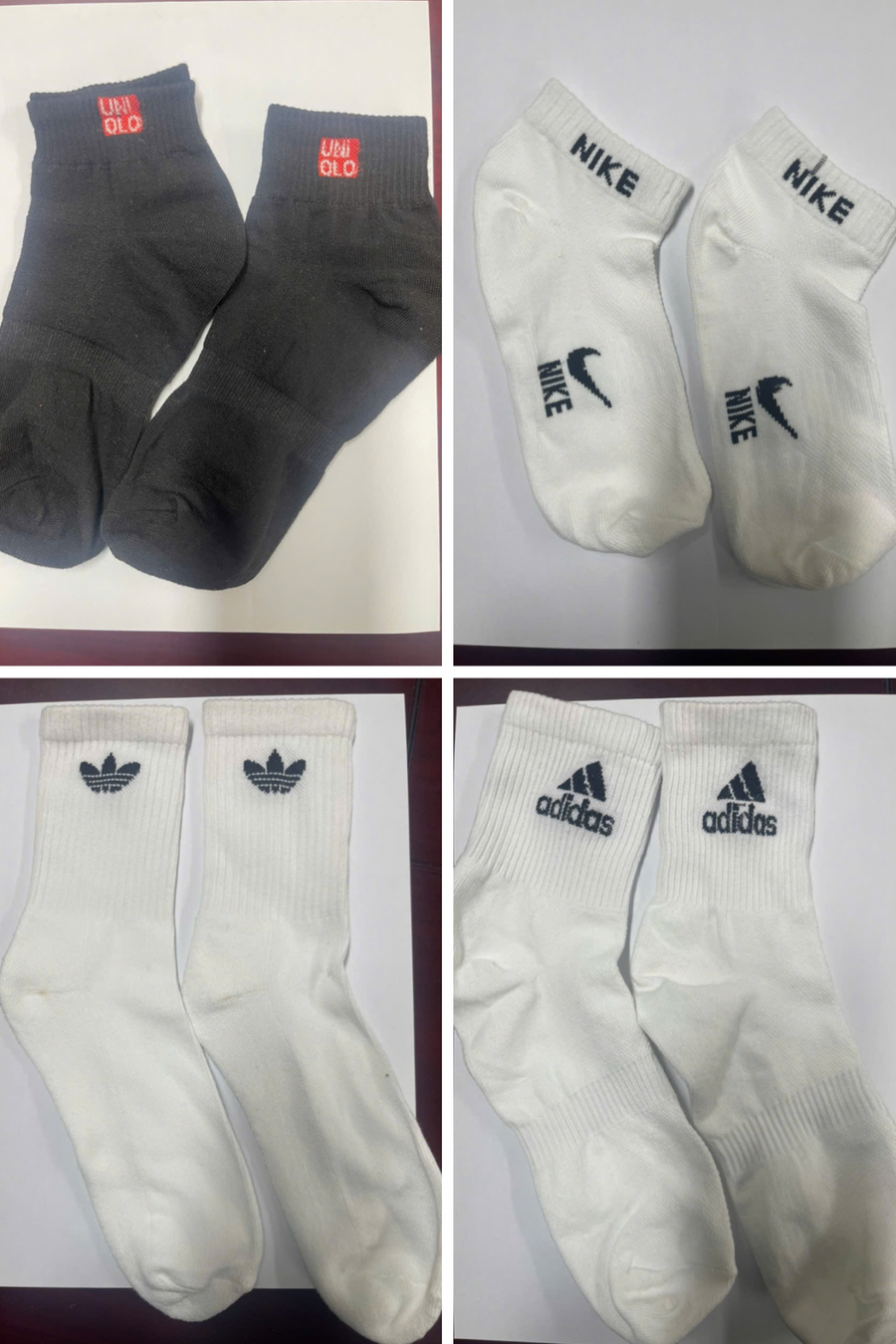 Các sản phẩm giả nhãn hiệu Nike, Adidas, Uniqlo bị lực lượng chức năng thu giữ. (Ảnh: Cục Quản lý và Phát triển thị trường trong nước)
