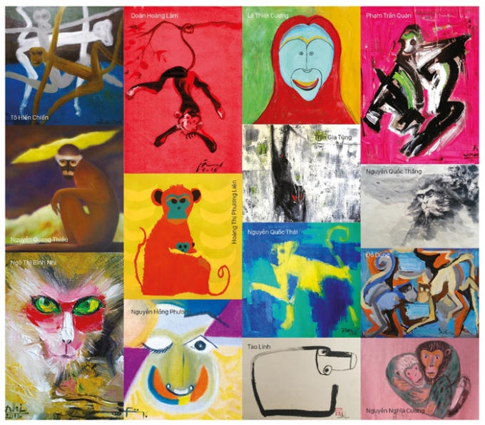 Một số tác phẩm sẽ được trưng bày trong Triển lãm tranh Khỉ, tại 24 - 26 Lý Quốc Sư, Hà Nội. Ảnh: BTC