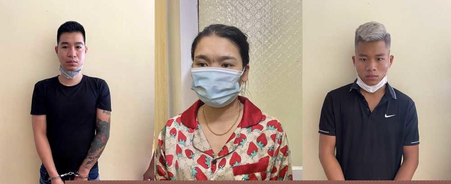 Các đối tượng Huân, Hồng và Long tại cơ quan công an. (Ảnh: Công an tỉnh Lào Cai)