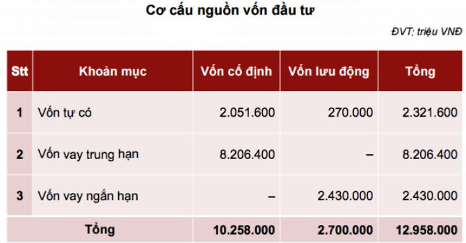 Cơ cấu nguồn vốn đầu tư phân kỳ 1, giai đoạn 1 dự án thép Hoa Sen Cà Ná-Ninh Thuận. Đồ họa Nguyên Thảo.