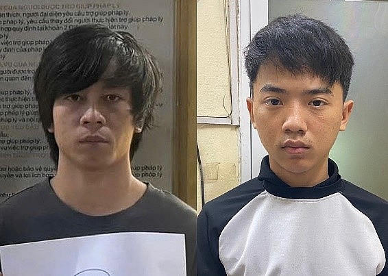 Hai đối tượng Đỗ Văn An và Nguyễn Hữu Huy bị lực lượng chức năng khởi tố. Ảnh: Công an Hà Nội.