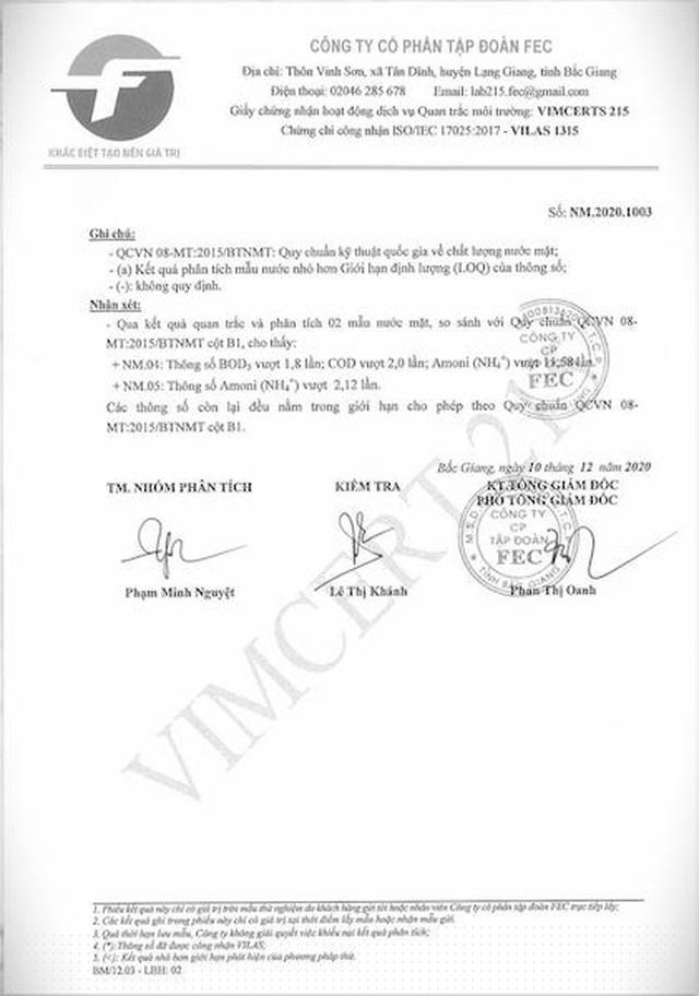 Các thông số minh chứng cho mức độ ô nhiễm khủng khiếp của sông Cầu.