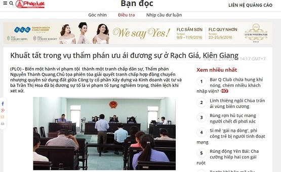 Khuất tất trong vụ thẩm phán ưu ái đương sự ở Rạch Giá, Kiên Giang.