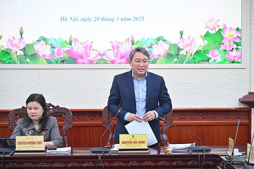 Bộ trưởng Nguyễn Hải Ninh phát biểu định hướng tại cuộc họp.