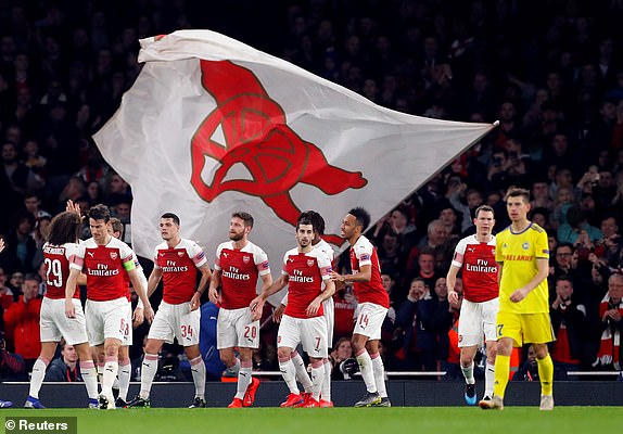 Arsenal đ&atilde; đ&aacute;nh bại BATE để bước v&agrave;o v&ograve;ng 1/8&nbsp;Europa League. (Ảnh: Reuters)