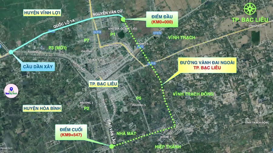 Đường Vành đai ngoài thành phố Bạc Liêu – chưa hợp nhất tỉnh (bản đồ chi tiết).