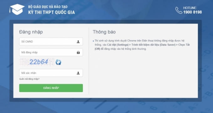 Giao diện tra cứu điểm thi THPT Quốc gia. (VietQ)