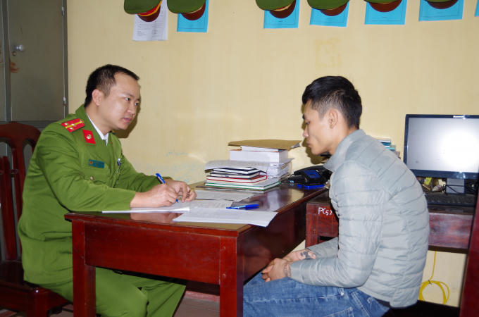 Đối tượng Vũ Sinh Cường tại cơ quan công an.