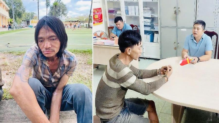 Đối tượng Nguyễn Thành Nam (trái) và Võ Anh Tài (phải) tại cơ quan Công an