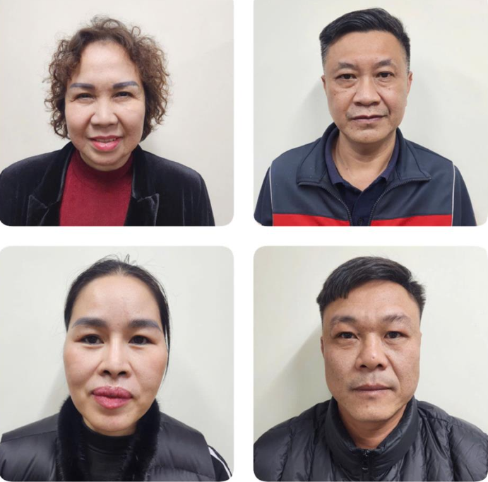 Các bị can bị khởi tố trong vụ án (Bà Chu Thị Thành trên cùng, bên trái)