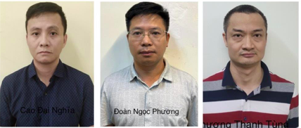 Các bị can Cao Đại Nghĩa, Đoàn Ngọc Phương ở giữa, Dương Thanh Tùng (Ảnh: Bộ Công an).