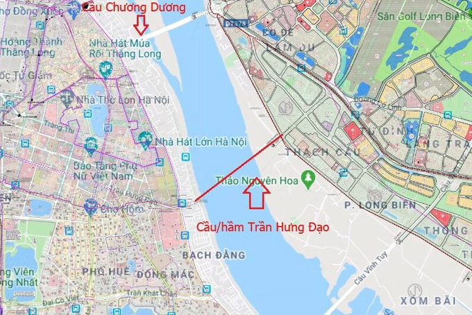 Vị trí của dự án cầu Trần Hưng Đạo theo quy hoạch (Ảnh: dongbachanoi).