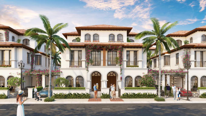 Phối cảnh biệt thự phong cách Miami tại KĐTND ven sông Đơ do Sun Group kiến tạo