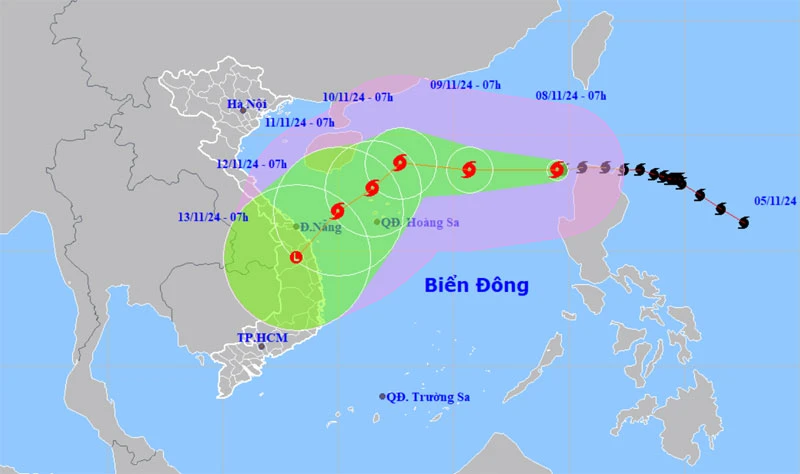 Vị trí và hướng di chuyển của bão số 7