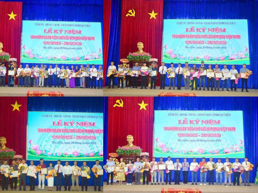 Lãnh đạo tỉnh Bạc Liêu và lãnh đạo tỉnh Cà Mau, trao Bằng khen cho các Nhà báo, phóng viên có nhiều thành tích trong công tác thông tin, tuyên truyền nhiệm vụ phát triển kinh tế - xã hội tỉnh.