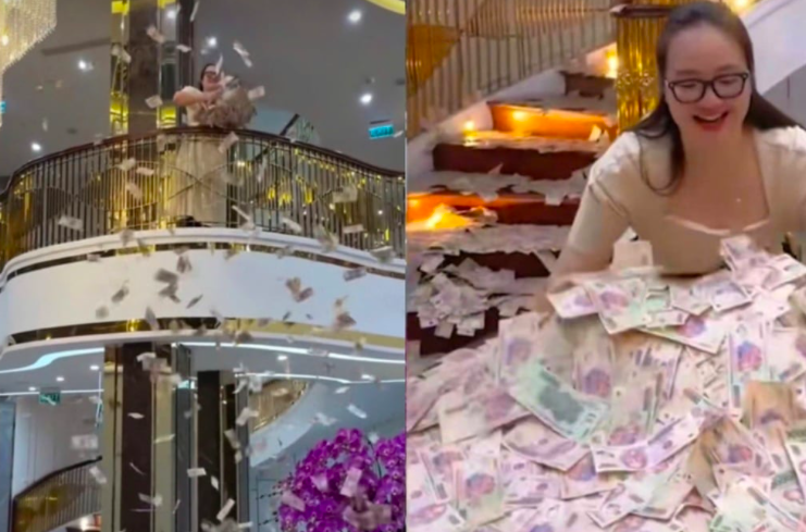 Hoàng Hường từng rải tiền gây tranh cãi để thu hút sự chú ý. Ảnh: Chụp màn hình