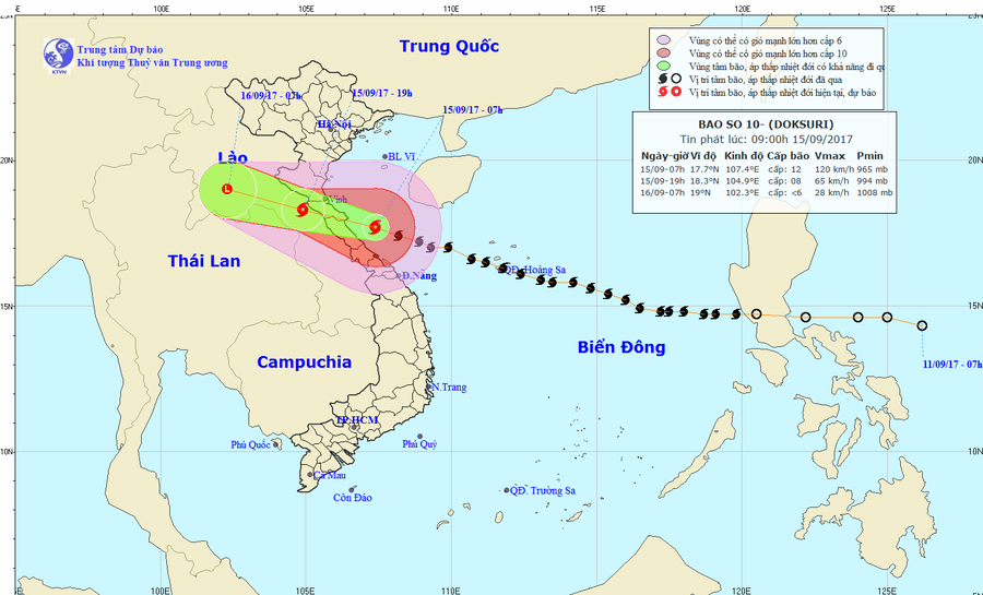 Vị trí, hướng đi của cơn bão số 10. Ảnh: nchmf.gov.vn