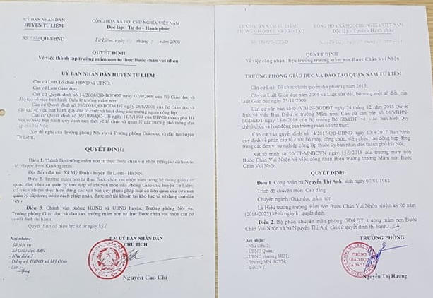 Quyết định thành lập trường.