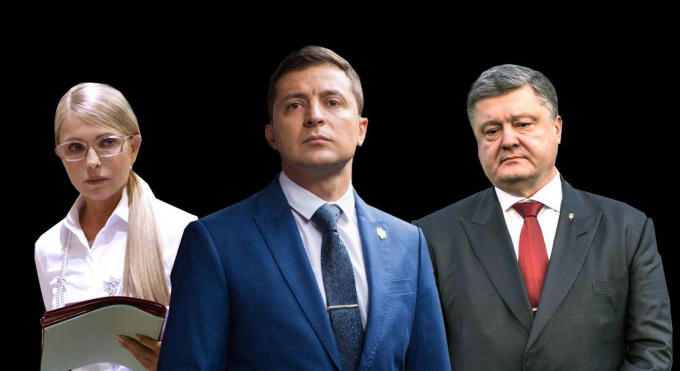 Ba ứng cử viên hàng đầu trong cuộc bầu cử Tổng thống Ukraine 2019, từ trái sang: Yulia Tymoshenko, Volodymyr Zelenskiy và Tổng thống Petro Poroshenko. Ảnh: Unian