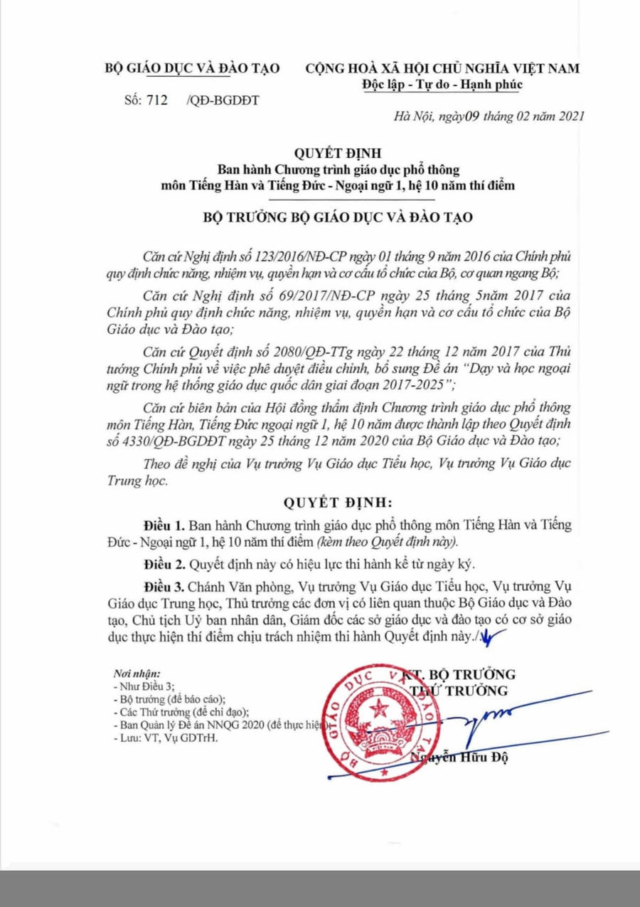 Quyết định của Bộ GD-ĐT từ ngày 9/2