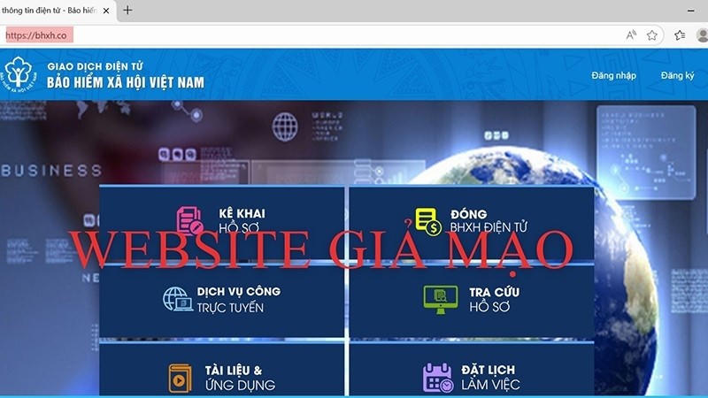 Website giả mạo Cổng dịch vụ công trực tuyến Bảo hiểm xã hội Việt Nam.