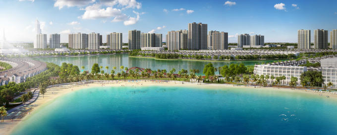 Toàn cảnh đại đô thị VinCity Ocean Park với biển hồ nước mặn.