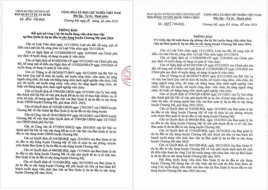 Thông báo của Hội đồng tuyển dụng về kết quả xét tuyển vòng 1 và triệu tập thí sinh tham dự phỏng vấn kỳ thi tuyển dụng viên chức năm 2024.