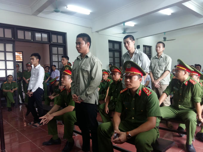 Các bị cáo tại phiên tòa sơ thẩm.
