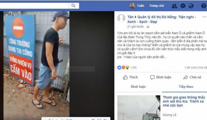 Phản ánh của người dân trên Quản lý đô thị Đà Nẵng liên quan việc chủ đầu tư dự án Lancaster Nam Ô chắn lối xuống biển của người dân.