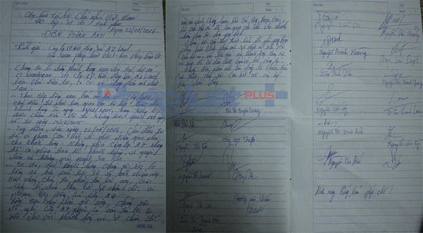 Cư dân viết đơn gửi đến cơ quan báo chí , cơ quan chức năng để tố việc vi phạm hợp đồng mua bán của chủ đầu tư.