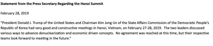 Nguyên văn Thông cáo báo chí từ Nhà Trắng.