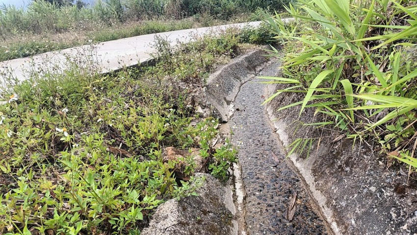 Một vị trí đường bị nứt vỡ, lõm sâu, tiềm ẩn nguy cơ mất an toàn giao thông.