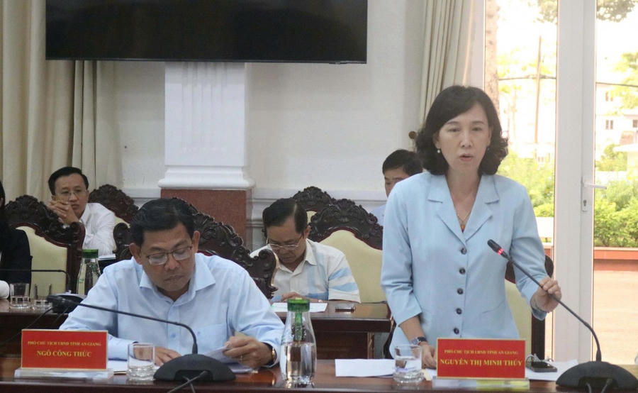 Phó Chủ tịch UBND tỉnh An Giang Nguyễn Thị Minh Thúy phát biểu tại cuộc họp